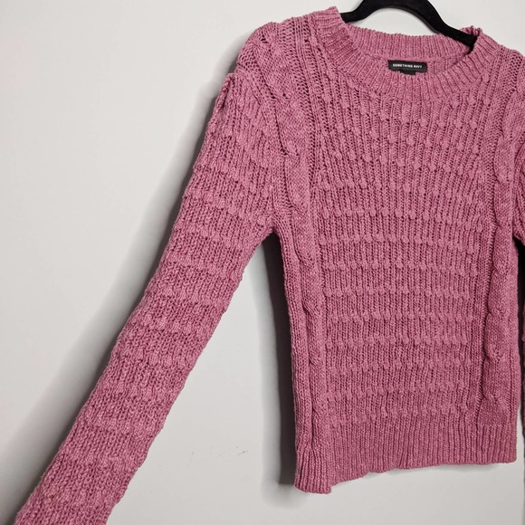 SOMETHING NAVY • Pink Crewneck Cable Knit Sweater Sz XS - Picture 4 of 7
